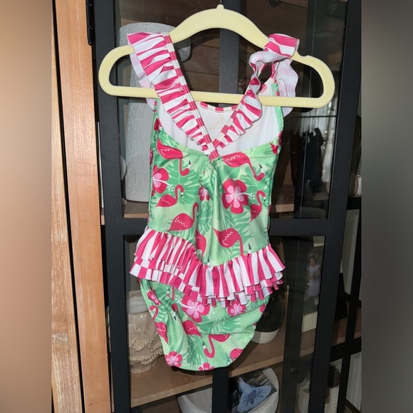 Flap Happy one piece swimsuit flamingo print ruffle toddler girl tropical floral - Picture 2 of 8